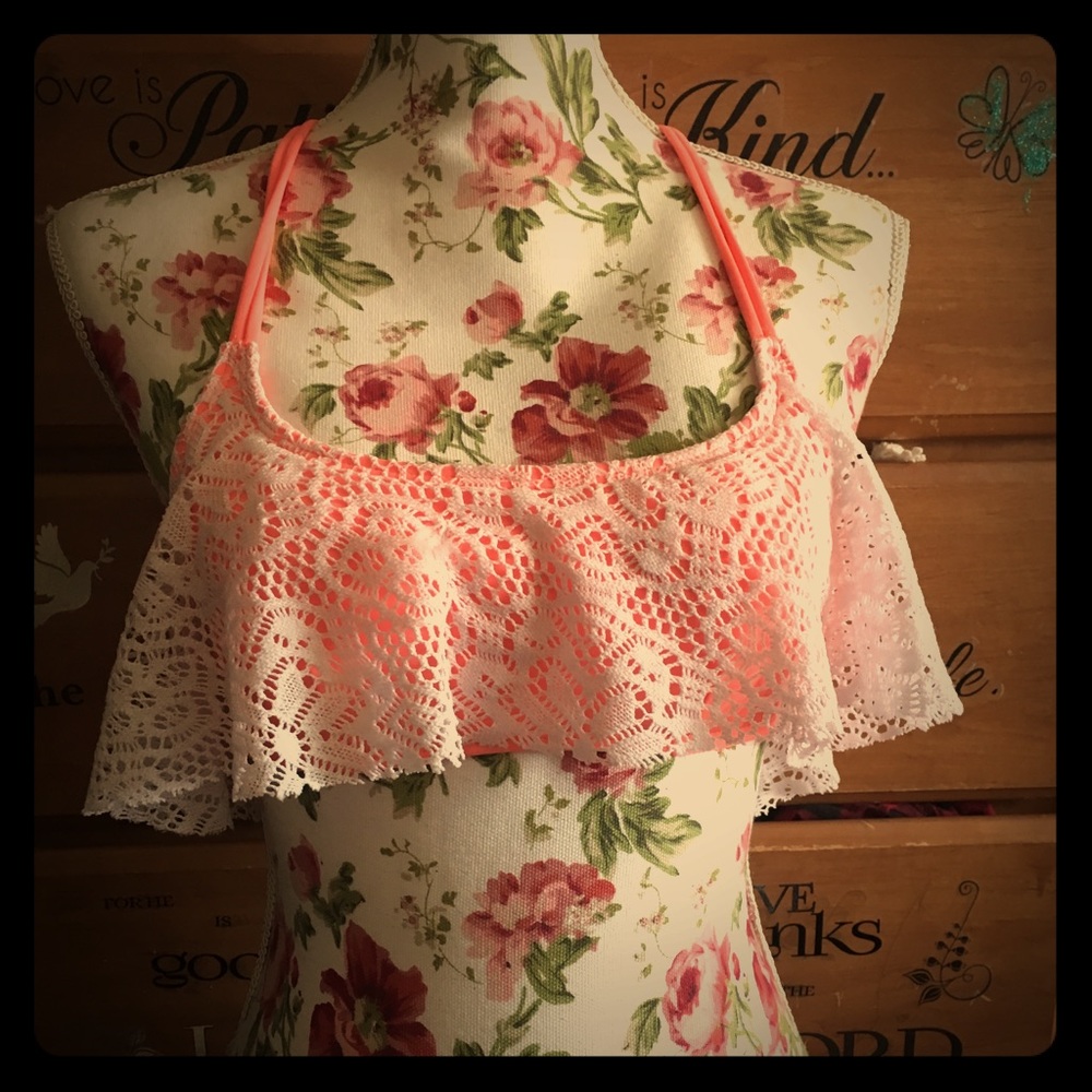 Beautiful two piece bikini with white lace ruffle